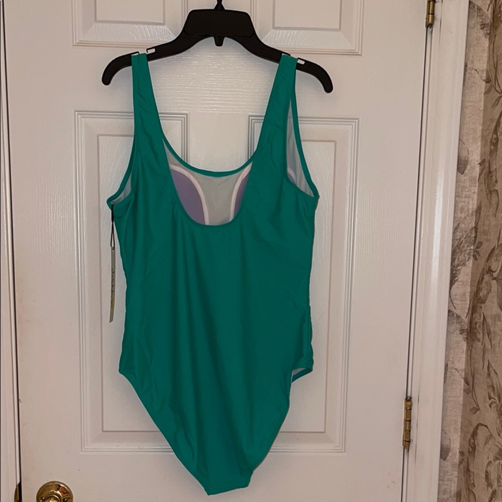 NEW XL Nicole Miller Sea Green One Piece Bathing Suit Tank Top Swimwear Vaycay - Picture 3 of 6